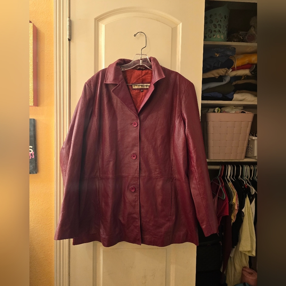 Red Leather Jacket Classic Cut